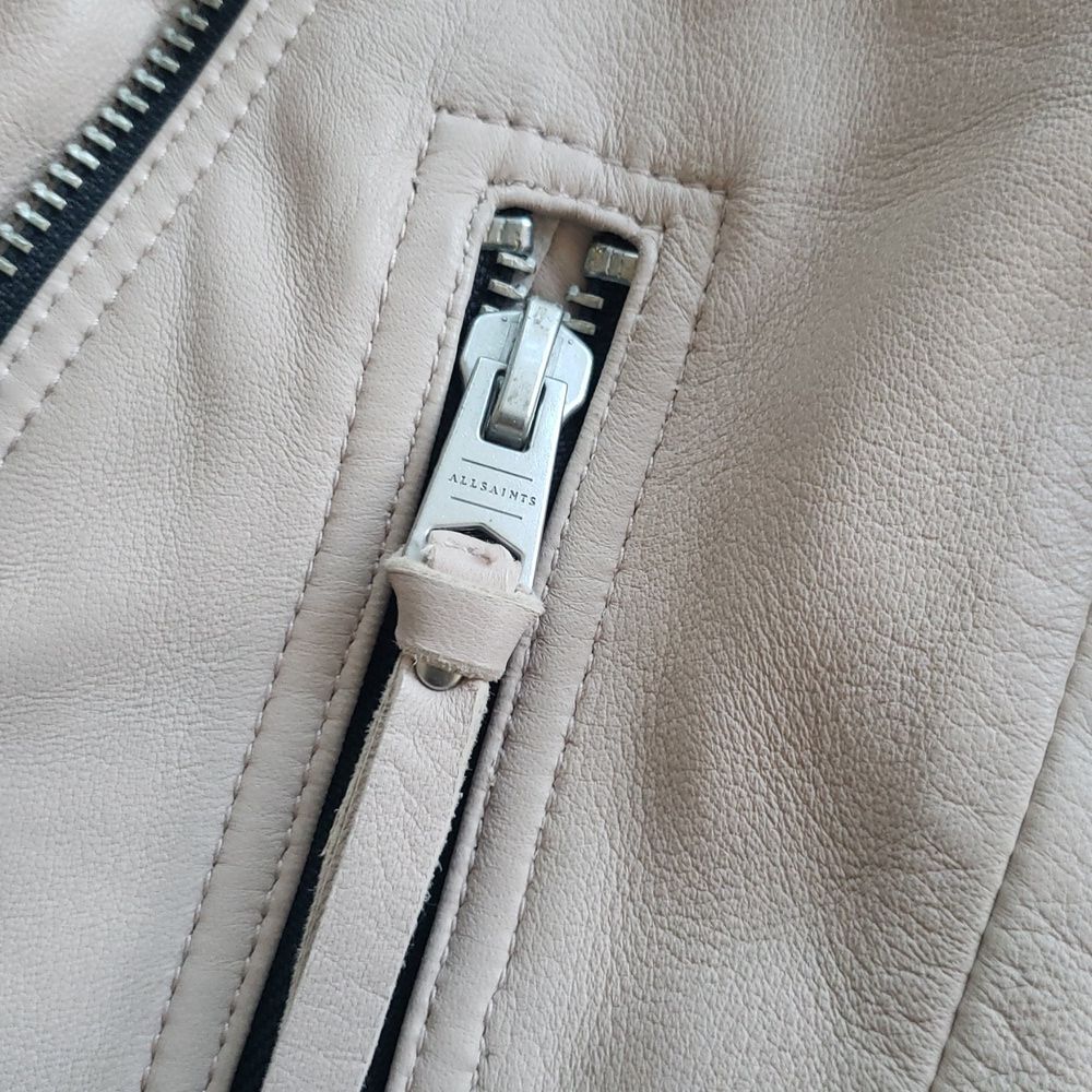 All Saints Pale Pink Cream Leather Chic Edgy Feminine Cropped Elora Biker Size 6 - Picture 7 of 13